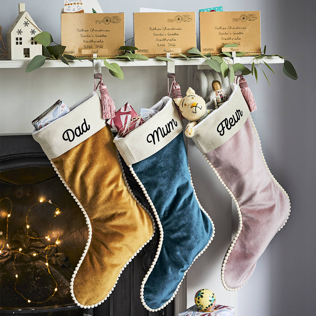 original luxury velvet christmas pom pom stocking