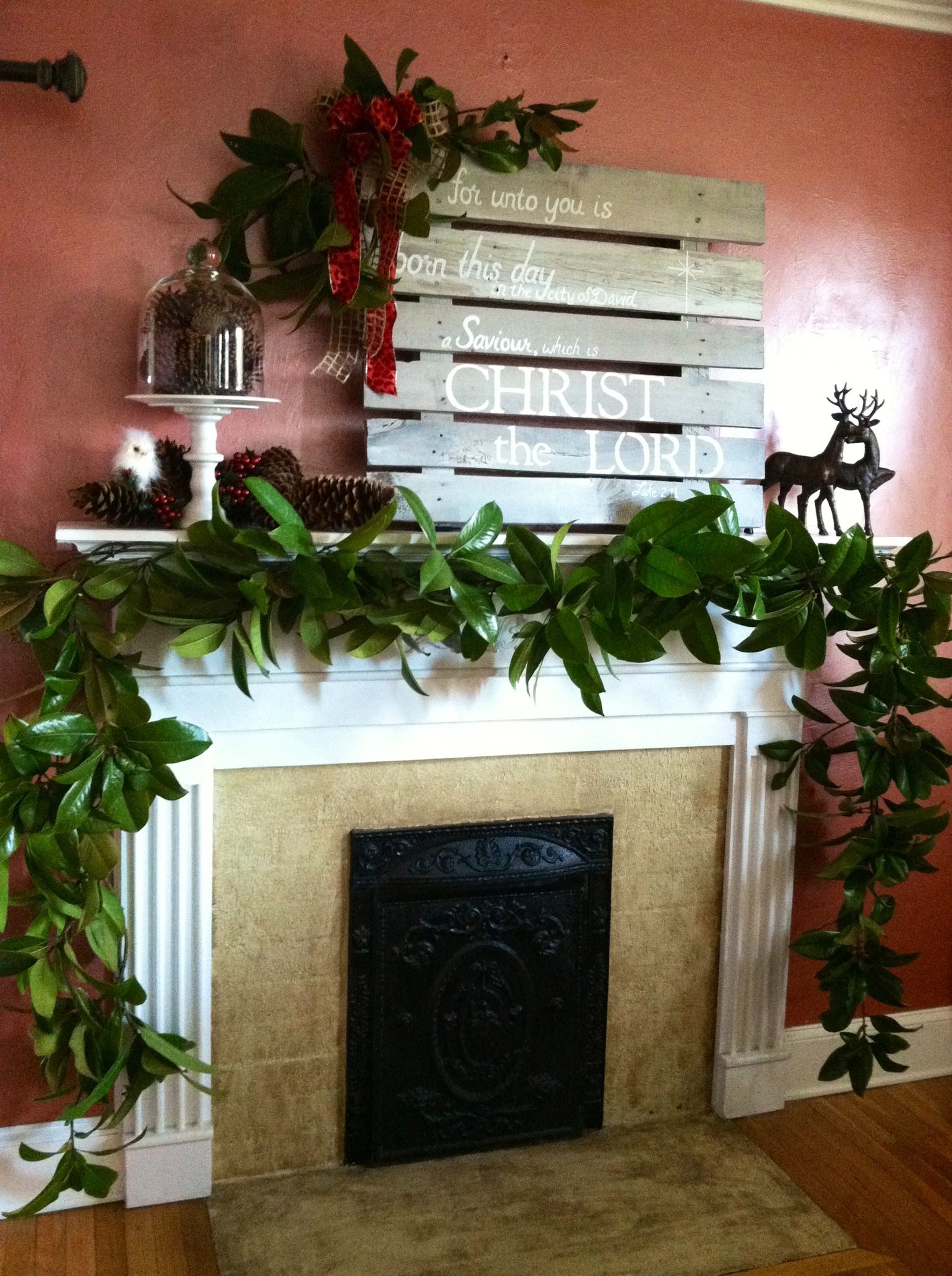Mantle decked w Magnolia garland for Christmas 5e0d91cc4c4cb cfe86c03e6f716