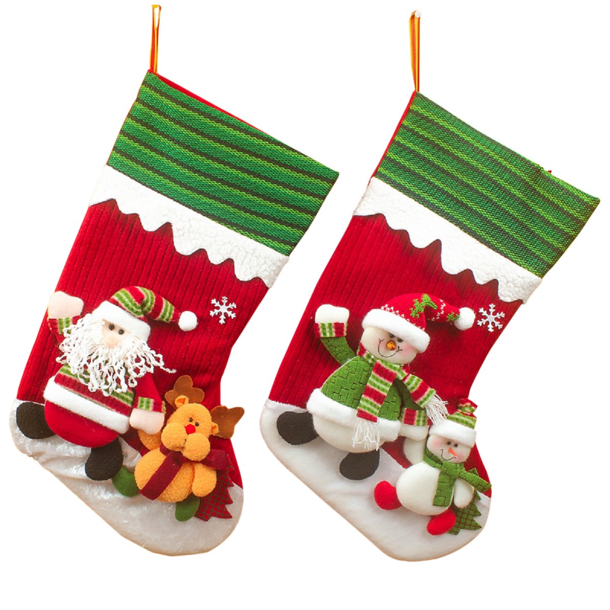 Christmas Stocking Holders for Fireplace Best Of 20" 2 Pack Plush 3d Applique Style Felt Christmas Stockings Adorable Detailed Designs Embroidered Edges Hanging Loops Includes Santa and Snowman