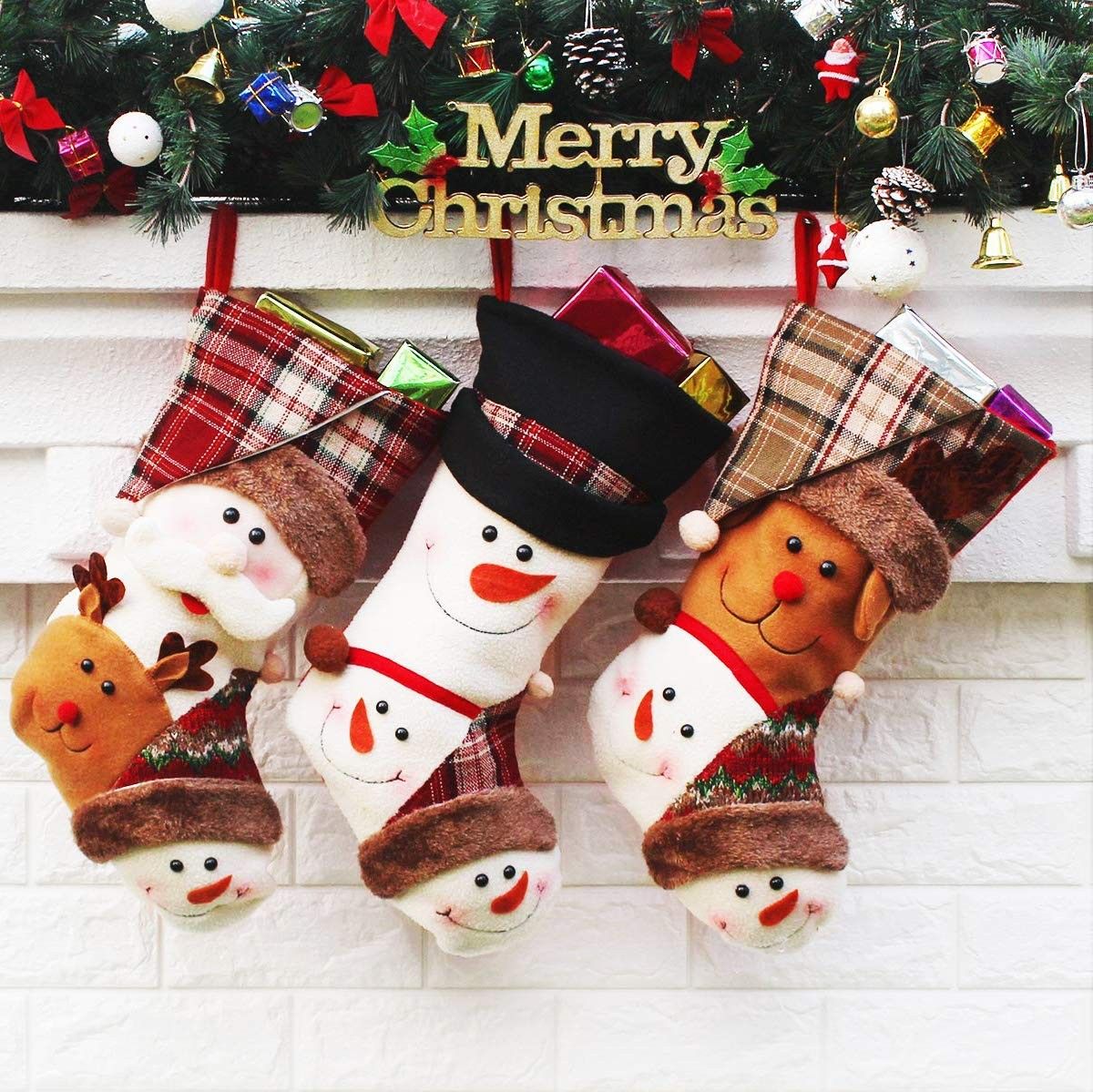 Christmas Stocking Holders for Fireplace Unique Christmas Stockings 3 Pack 18" Santa Snowman