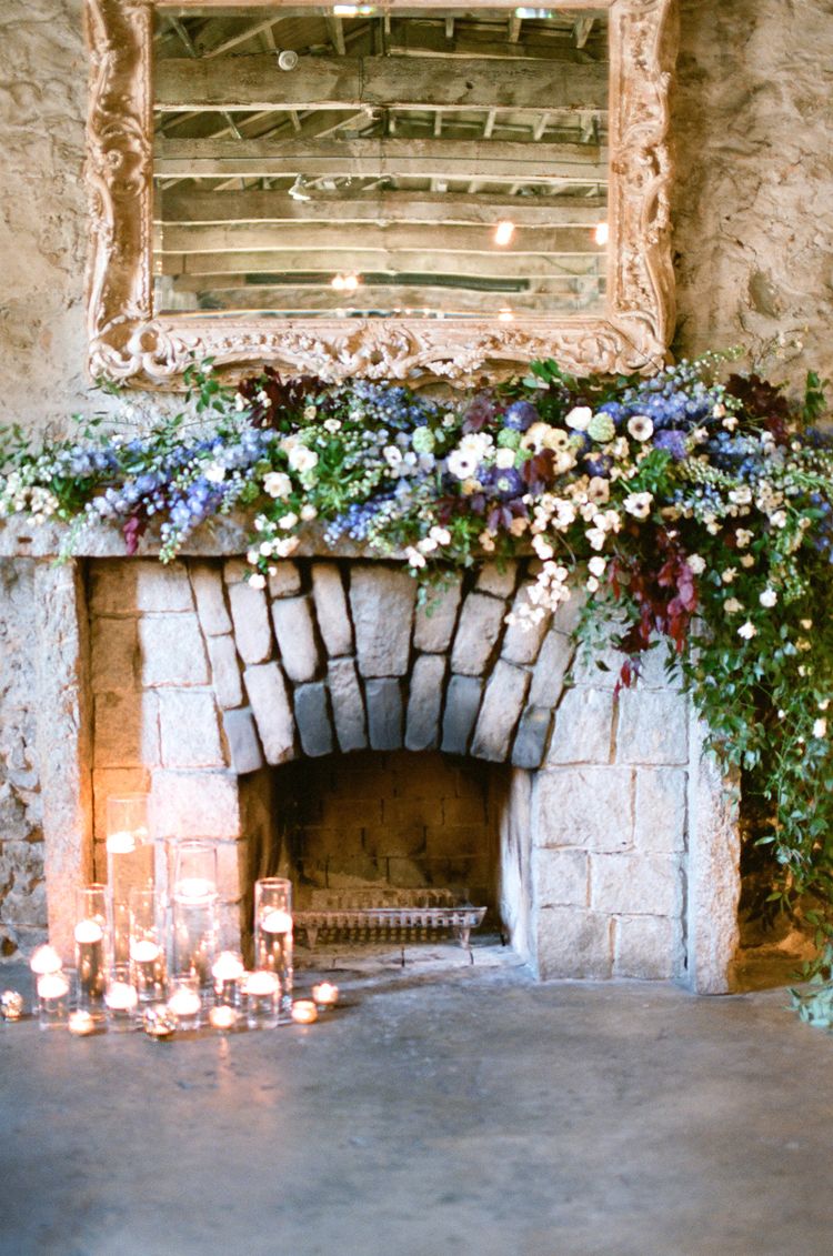 Claxton Fireplace Luxury Blue Burgundy and Bronze Wedding Shoot