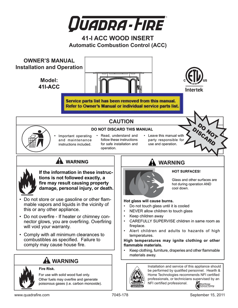 Coal Fireplace Insert Best Of Quadra Fire 41i Acc Owner S Manual