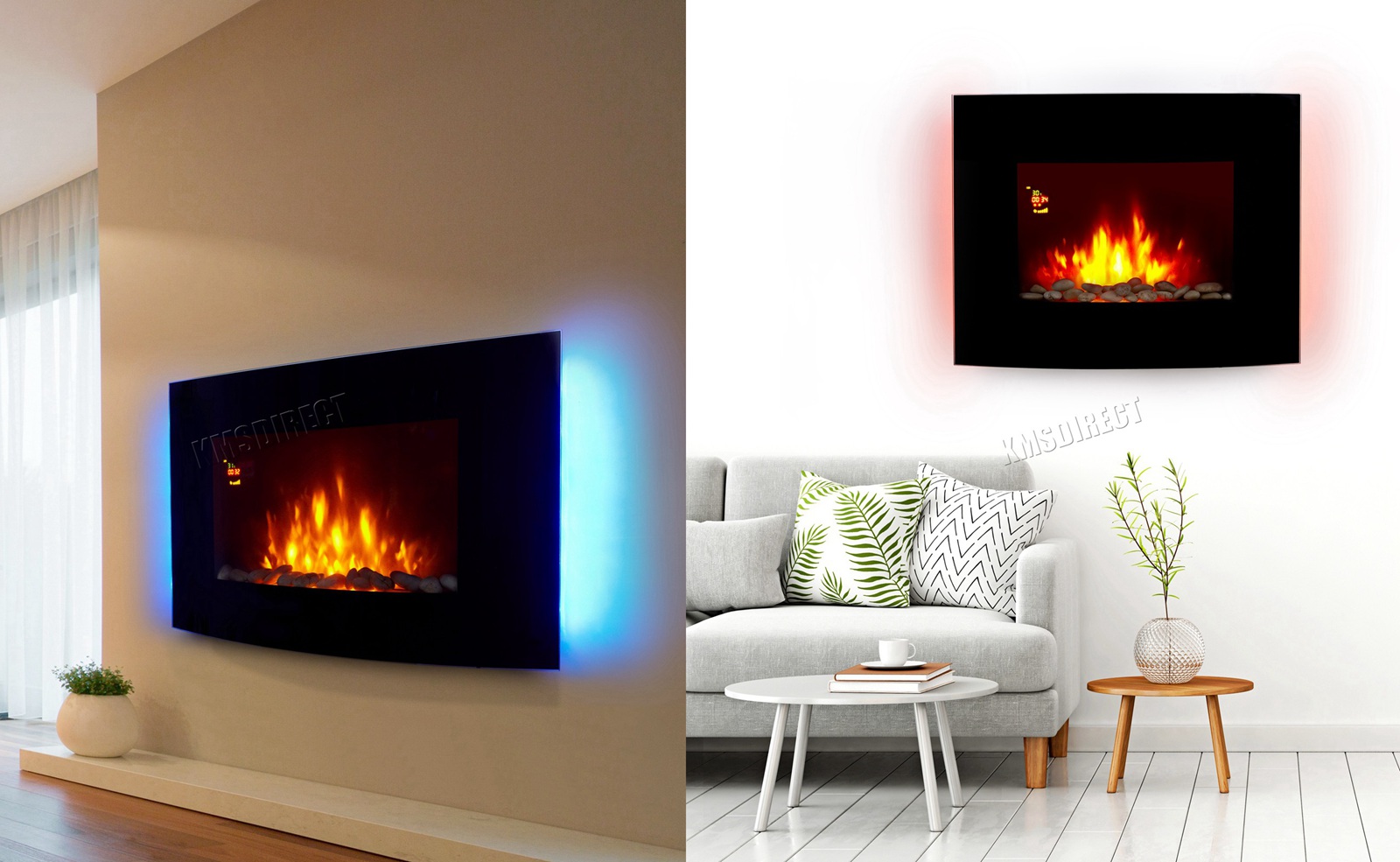 Color Changing Electric Fireplace Beautiful Details About Wall Mounted Electric Fireplace Glass Heater Fire Remote Control Led Backlit New