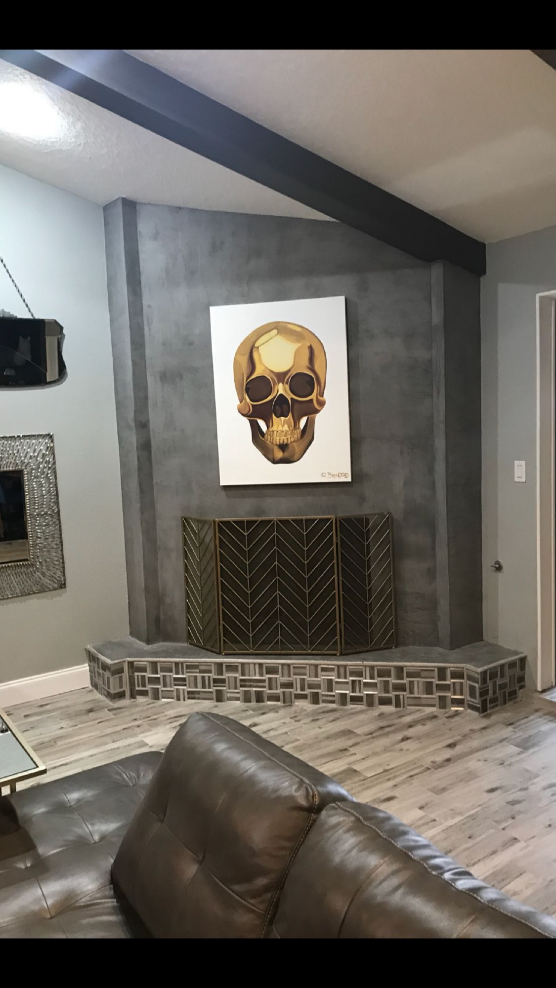 Refinished fireplace with concrete glass and steel tiles 9a0df cd6af4ad7263c80f50