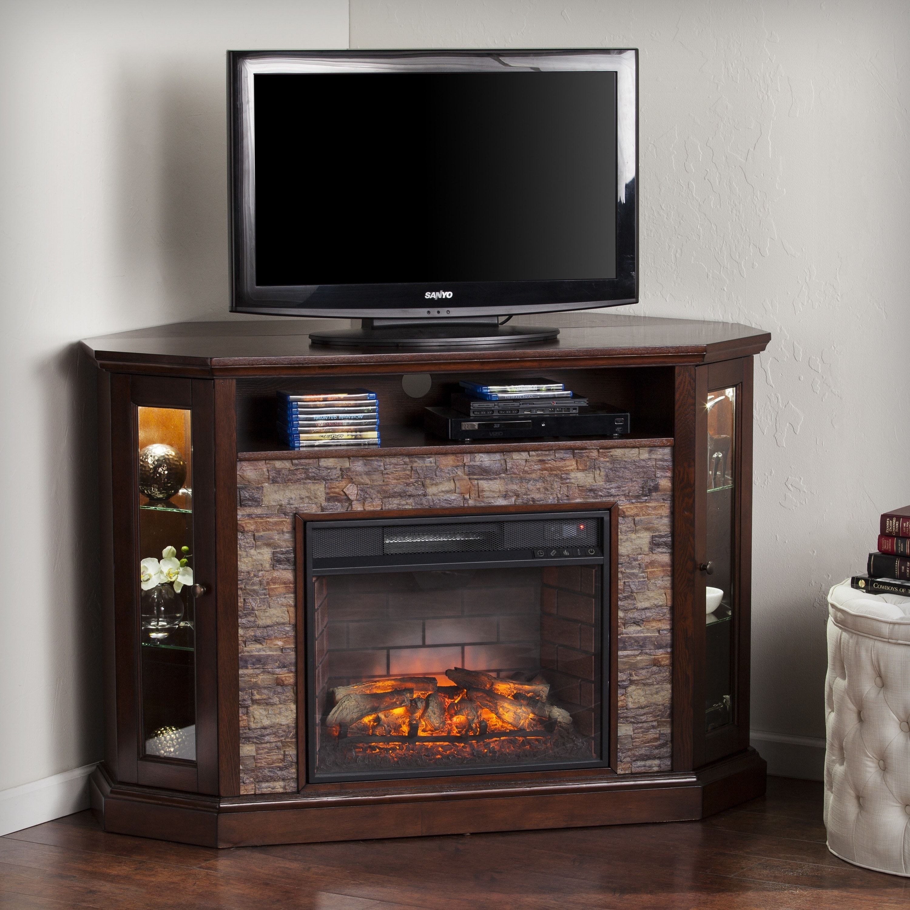 Corner Entertainment Center with Electric Fireplace Awesome Harper Blvd Ratner Faux Stone Corner Convertible Infrared