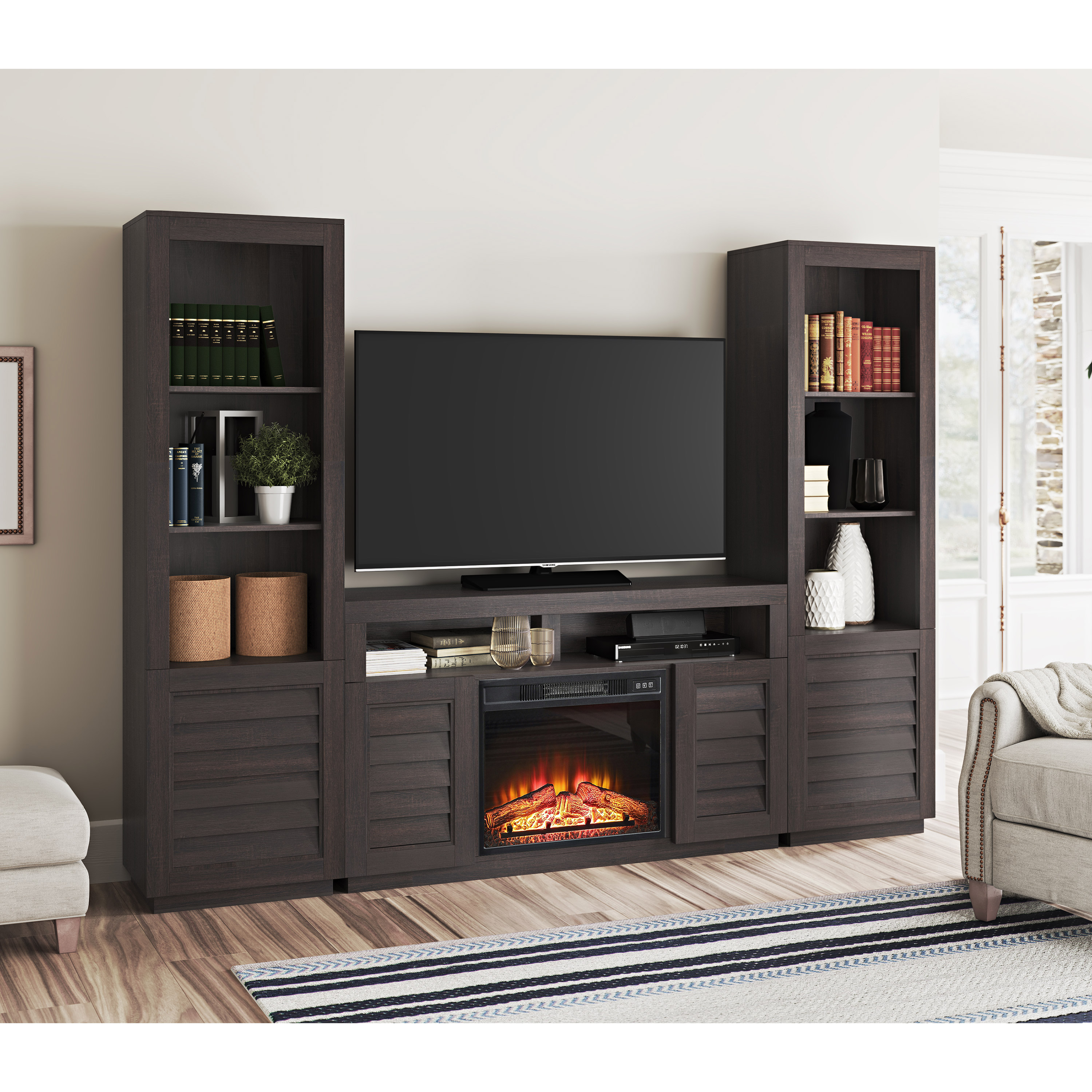 Corner Fireplace Tv Stand Big Lots Luxury Better Homes & Gardens Ellis Shutter tower Bookcase and Cabinet Dark Oak Finish