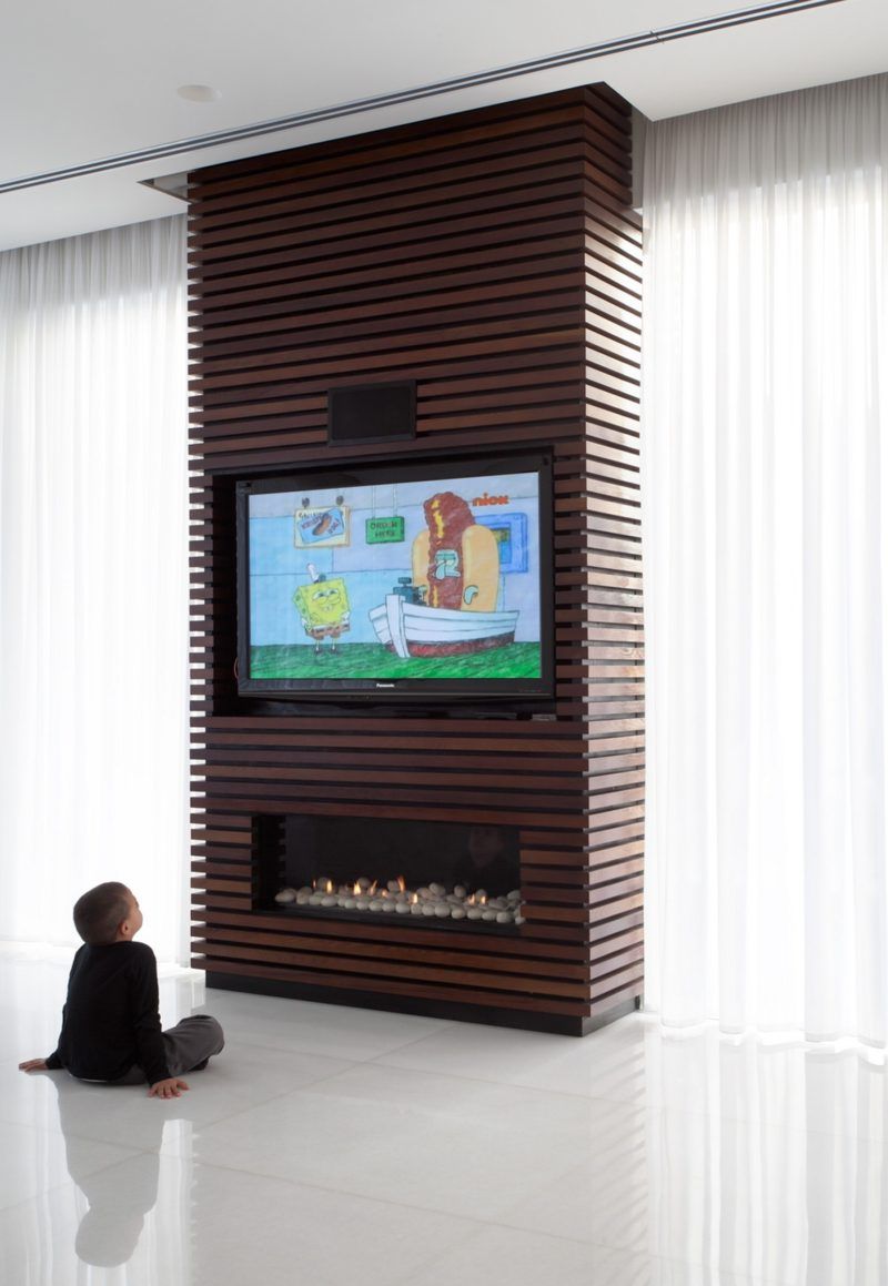 Cover Brick Fireplace with Wood Panels Luxury Design Idea – the Wood Slats On This Tv and Fireplace