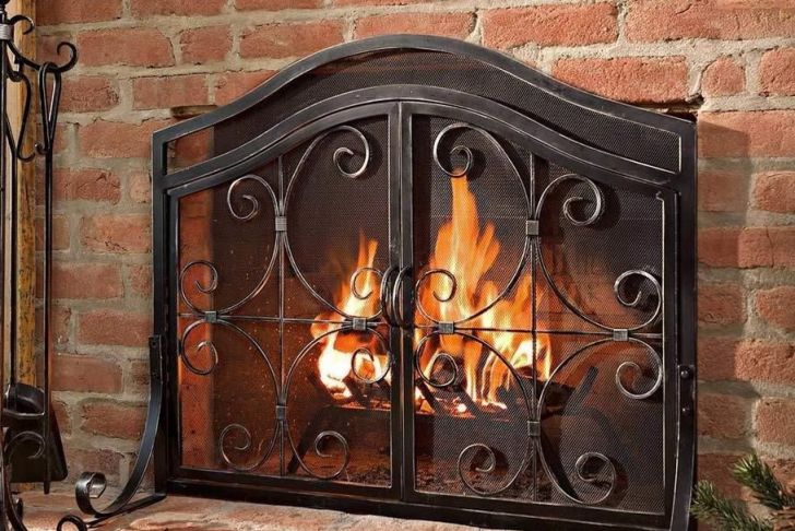 Curved Fireplace Screen Elegant Fireplace Protective Screen with Doors Durable Wrought Iron