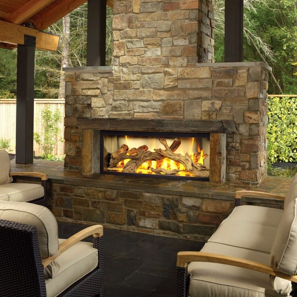 Direct Vent Fireplace Outside Cover Beautiful Luxury Outdoor Chat area Massive Stone Faced Outdoor Gas