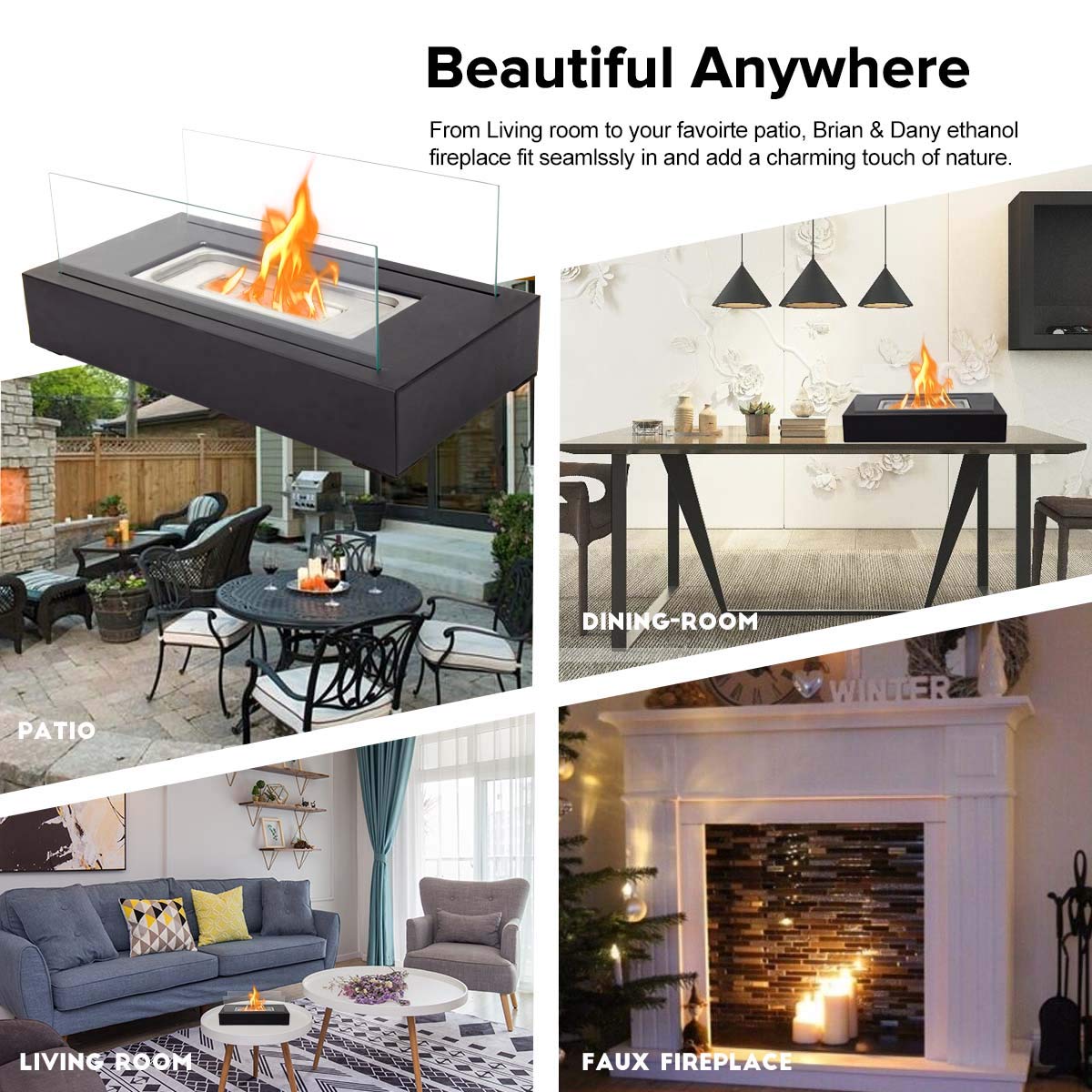 BRIAN & DANY Ventless Tabletop Portable Fire Bowl Pot Bio Ethanol Fireplace Indoor Outdoor Fire Pit in Black w Fire Killer and Funnel 71bfwqAjYDL SL1200