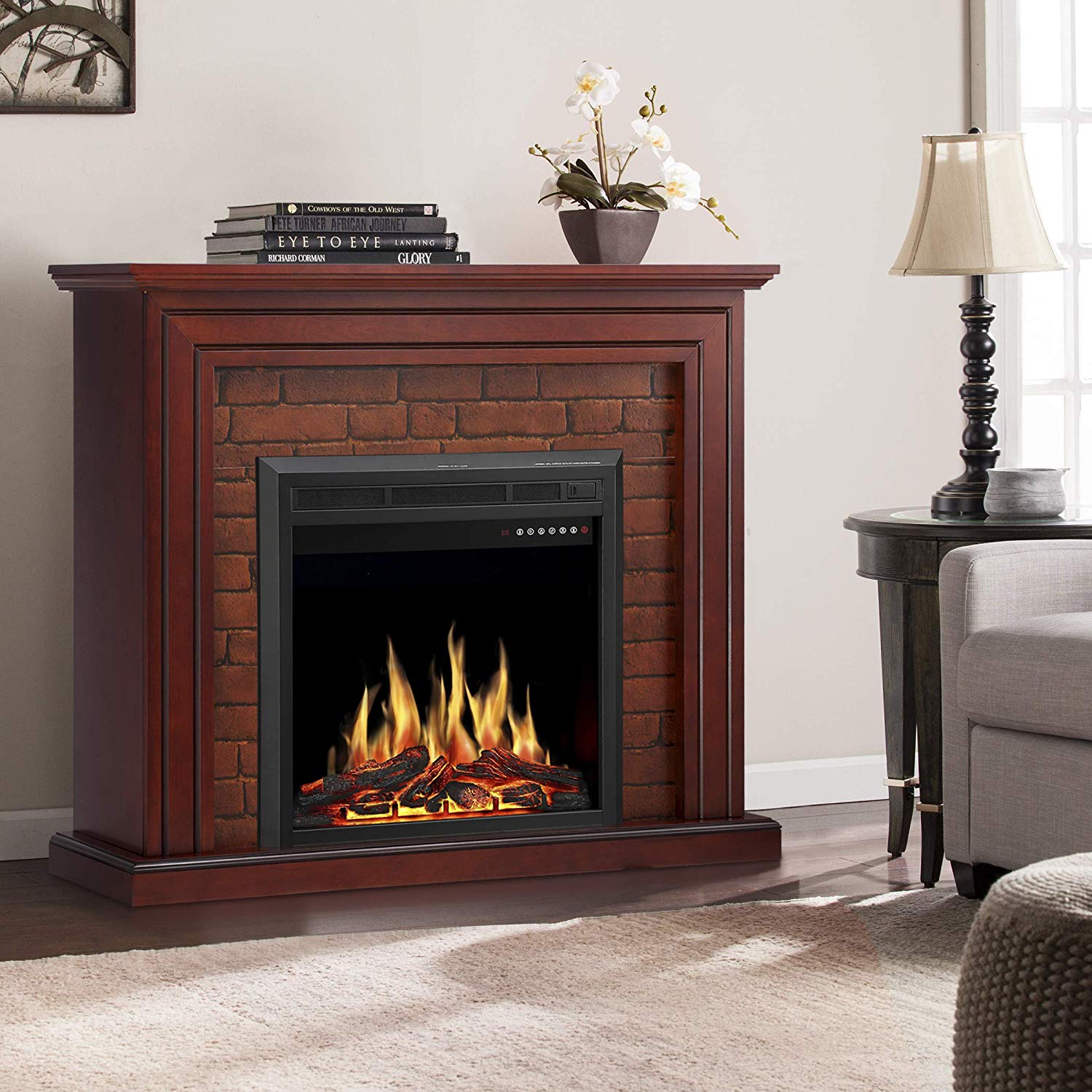 Duraflame Electric Infrared Quartz Fireplace Stove with 3d Flame Effect Unique Jamfly Electric Fireplace Mantel Package Traditional Brick Wall Design Heater with Remote Control and Led touch Screen Home Accent Furnishings