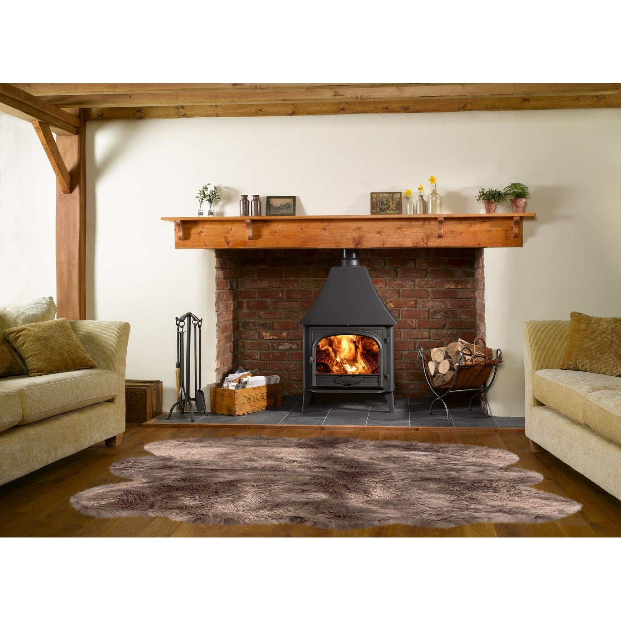 Dynasty Fireplaces Elegant Dynasty Natural 6 Pelt Luxury Paco Brown Long Wool Sheepskin