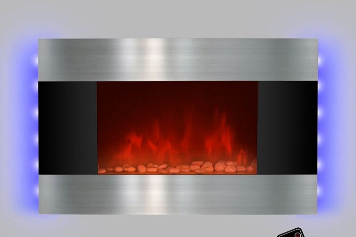 Dynasty Fireplaces New Led Backlit 36&quot; Stainless Steel Wall Mount Heater Fireplace