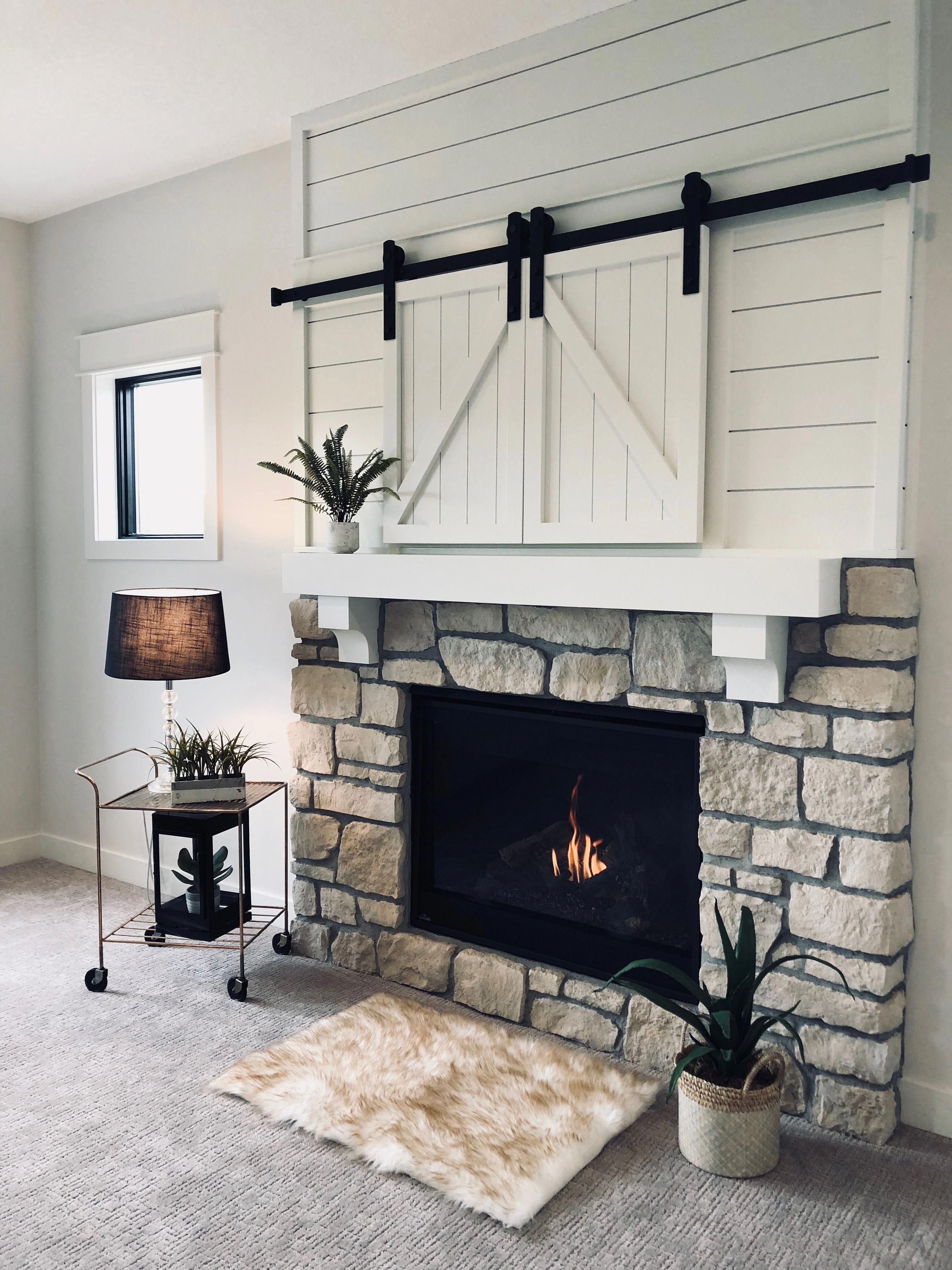 Electric Fireplace with Sliding Barn Doors Fresh White Painted Shiplap On A Fireplace with Secret Tv Storage