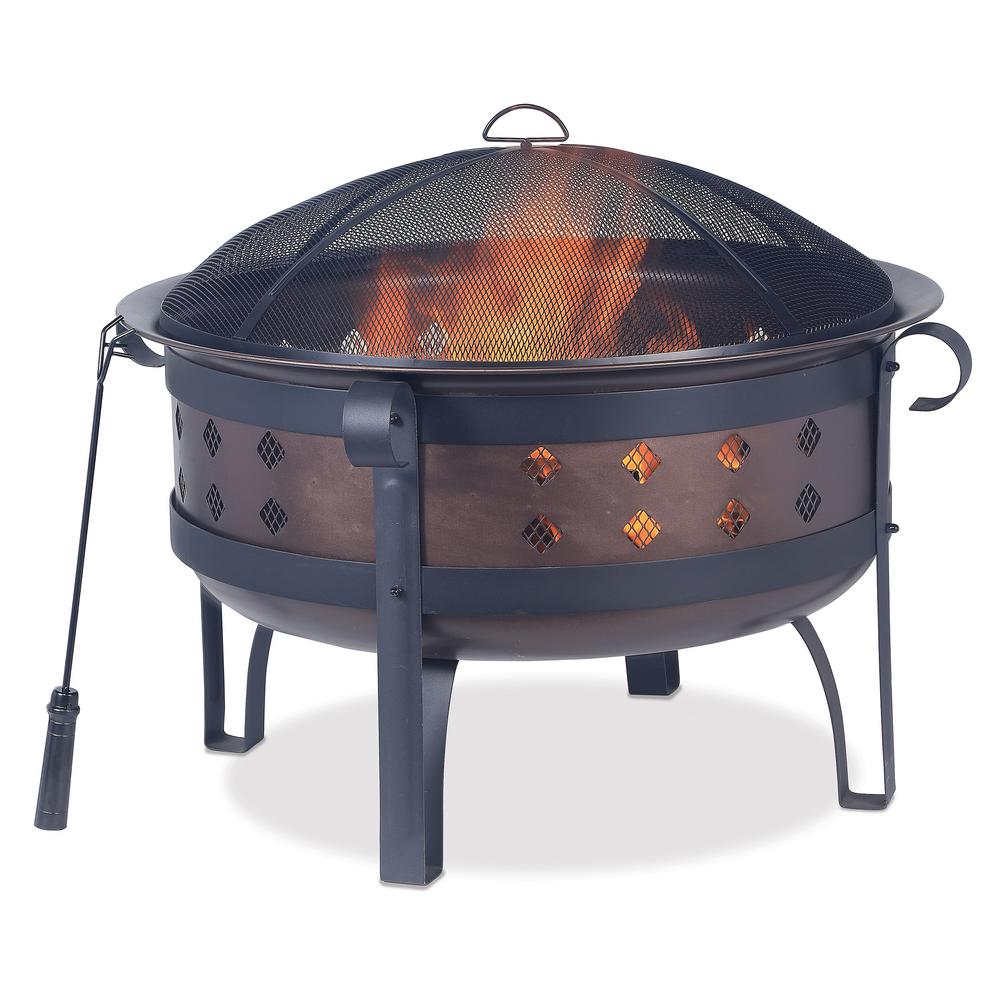 Endless Summer Outdoor Fireplace New Endless Summer 34 In W 2 tone Steel and Brushed Copper Finish Deep Wood Burning Firebowl with Diamond Design and Lid Lifting tool