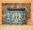 Extra Wide Fireplace Screen Beautiful 28"h Tiffany Style Stained Glass Fleur De Lis Fireplace Screen Green 44"w X 28"h