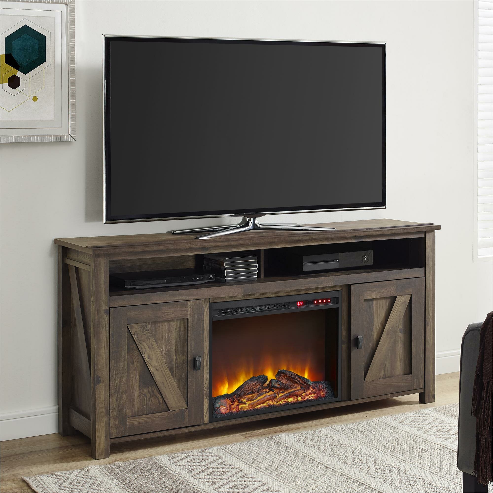 Farmhouse Tv Stand with Fireplace Elegant Media Fireplace with Remote