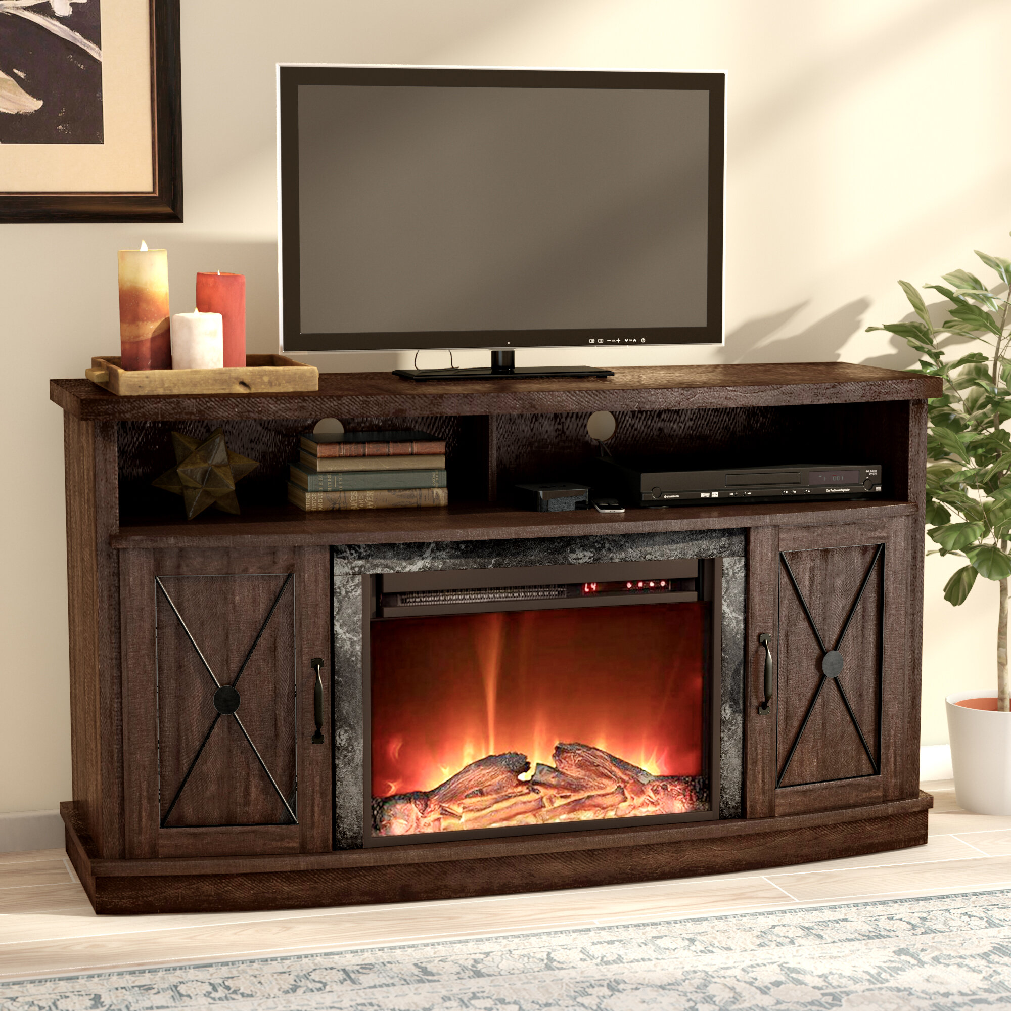 schuyler tv stand for tvs up to 60 with electric fireplace