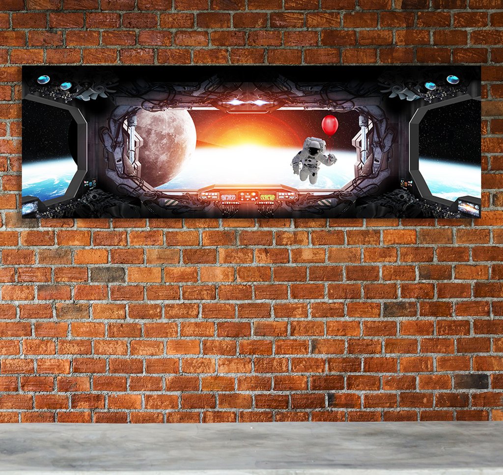 Fire and Ice Fireplace Lovely Space Station Window View Earth astronaut Red Balloon Framed
