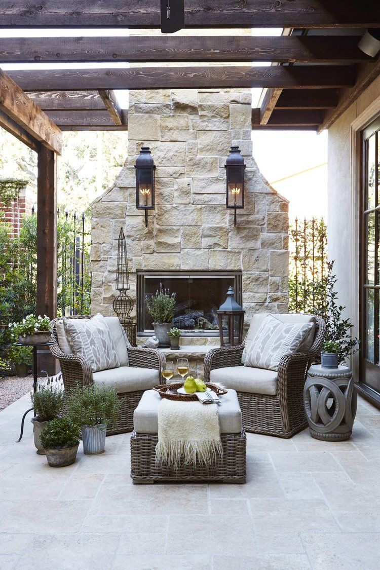 Fireplace and Patio Place Elegant Country French Loggias Traditional Home