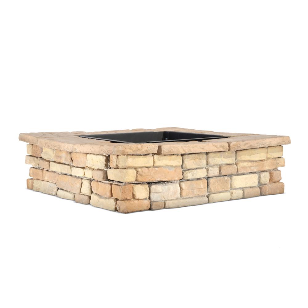 Natural Concrete Products Co 28 in x 14 in Steel Wood Random Stone Brown Square Fire Pit Kit brown tan natural concrete products co fire pit kits rbsfp 64 1000