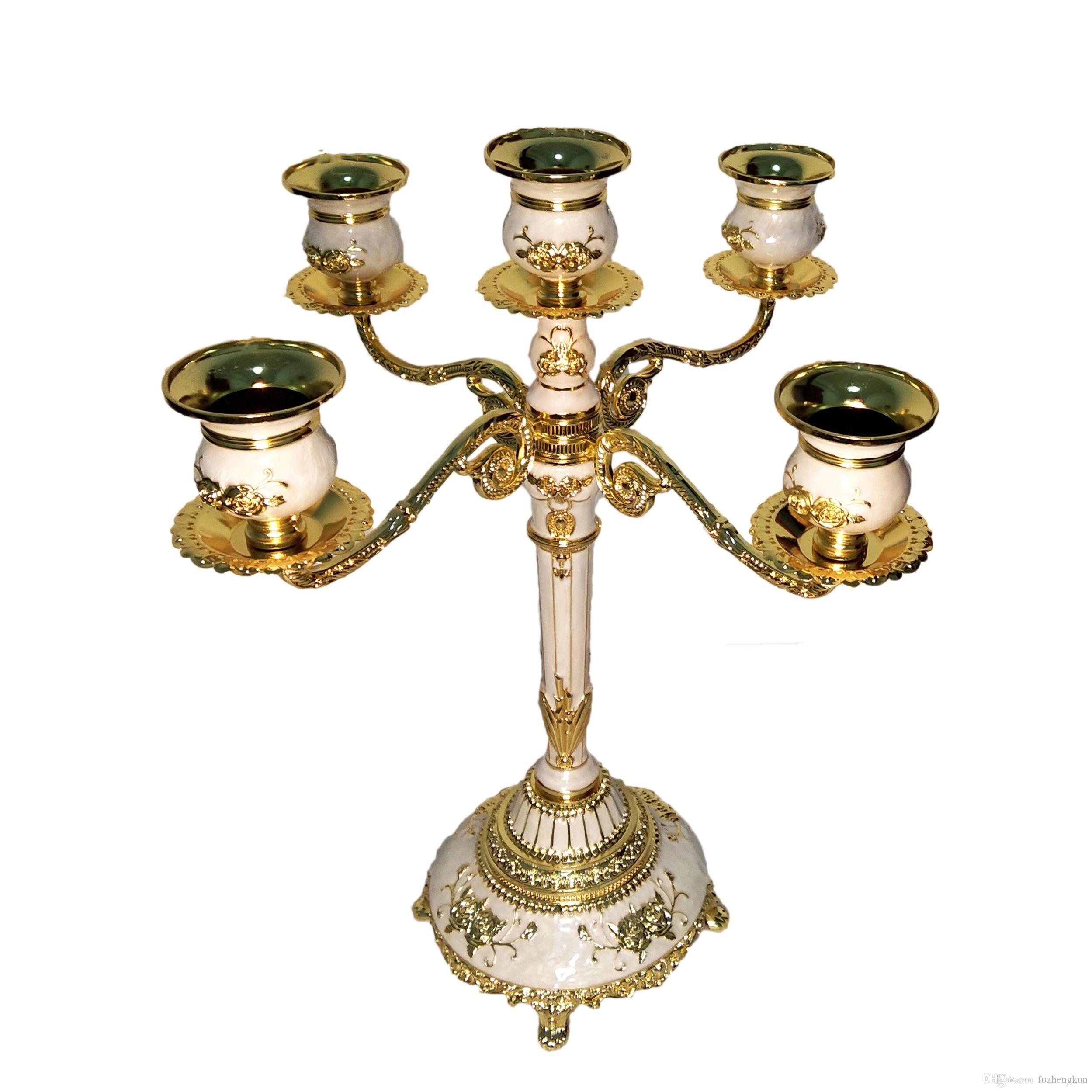 Fireplace Candle Holder New Candle Holders 5 Arms Shiny Golden Plated Candelabra Romantic and Luxury Metal for Wedding events Party Home Table Decoration Candle Holders for