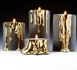 Fireplace Candle Set Unique Black Candle Holders with Dripping Gold