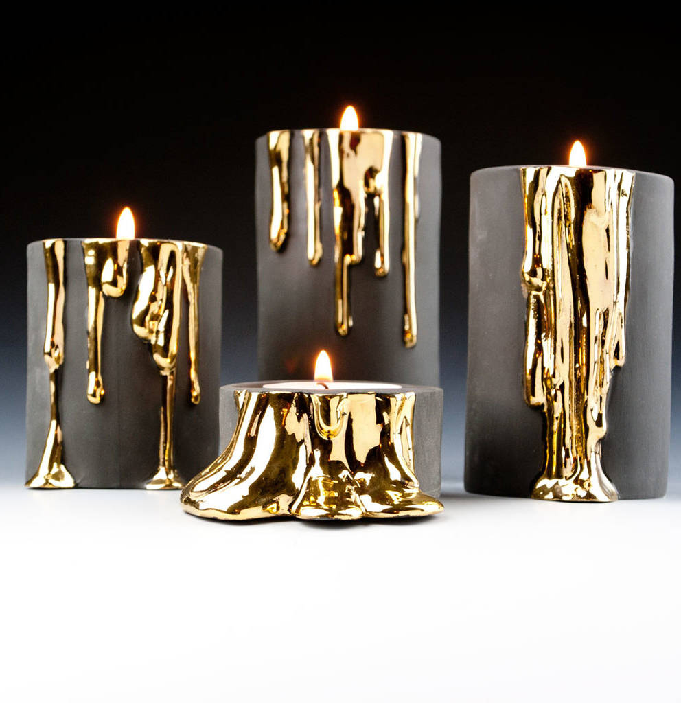 Fireplace Candle Set Unique Black Candle Holders with Dripping Gold