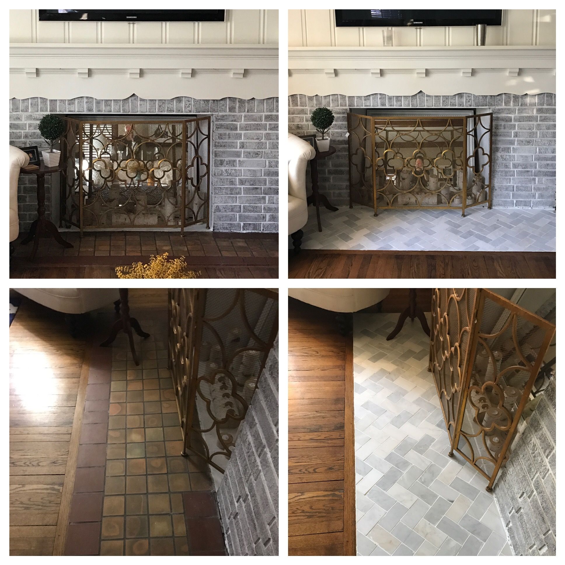 Fireplace floor tile before and after White Grecian tile 0d4a602bc7bdbdb04cc8e226fd9fb0b4