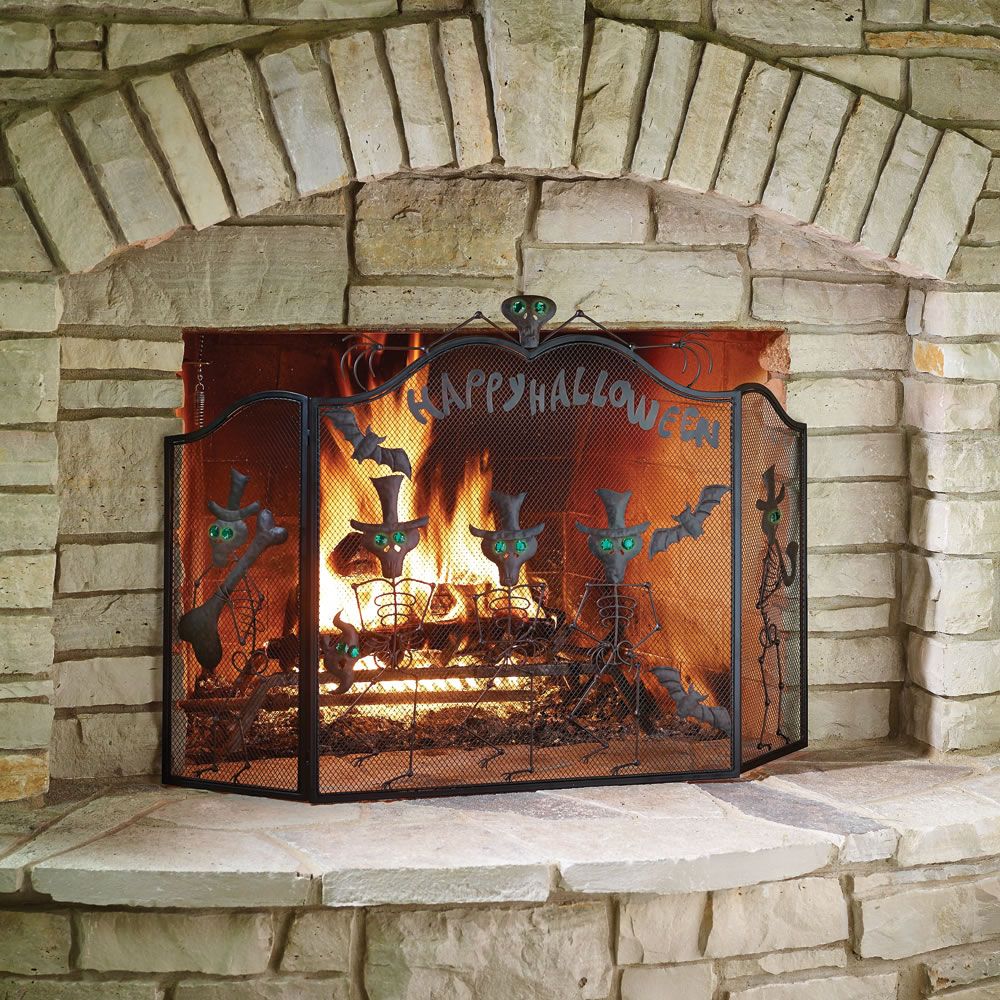 Fireplace Child Gate Awesome the Halloween Fireplace Screen Hammacher Schlemmer
