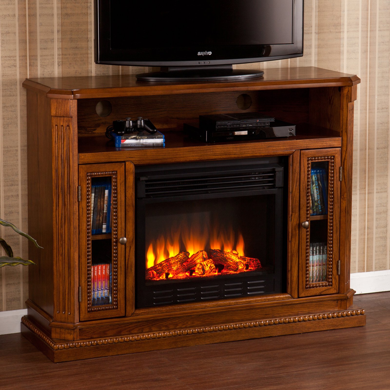 Fireplace Console Table Beautiful southern Enterprises atkinson Rich Brown Oak Electric