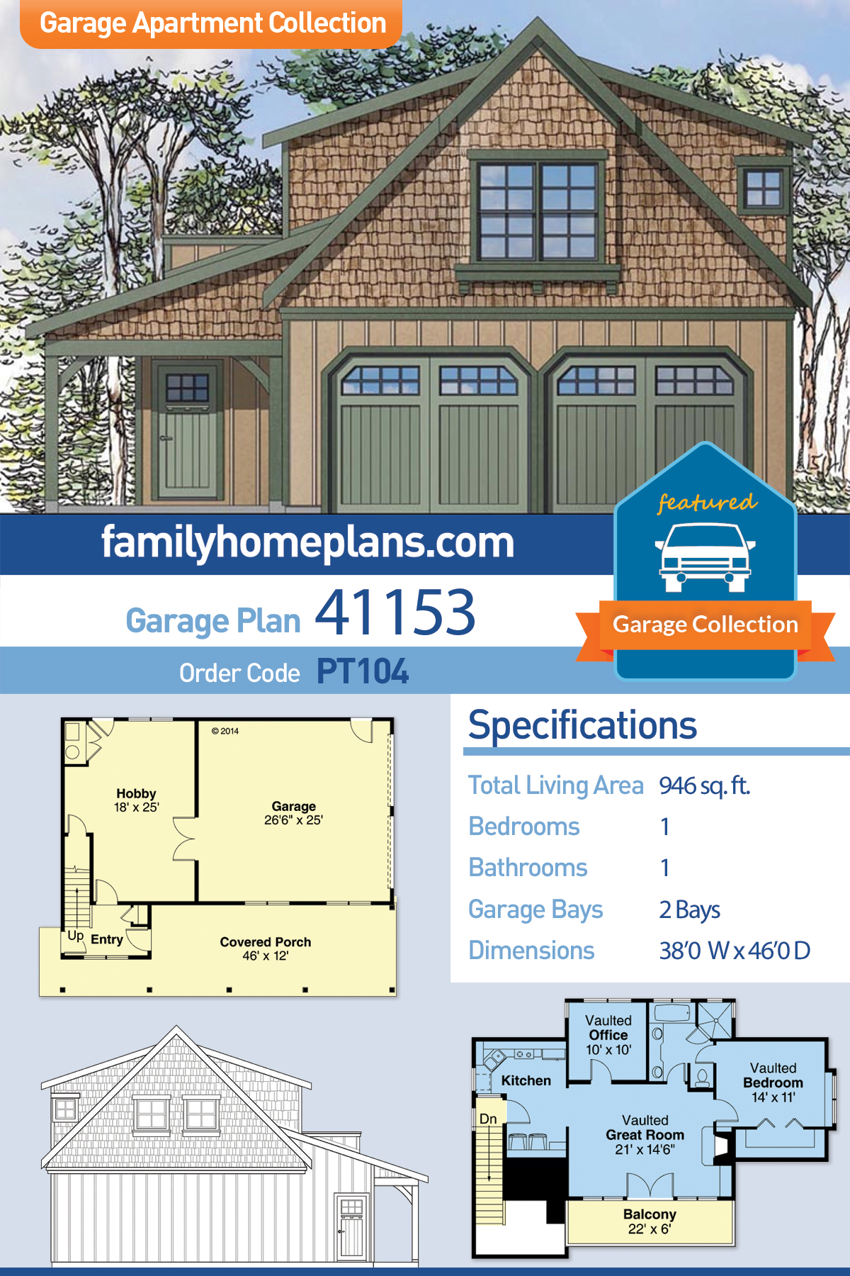 Fireplace Dimensions Plan Beautiful Craftsman Style 2 Car Garage Apartment Plan Number with 1 Bed 1 Bath