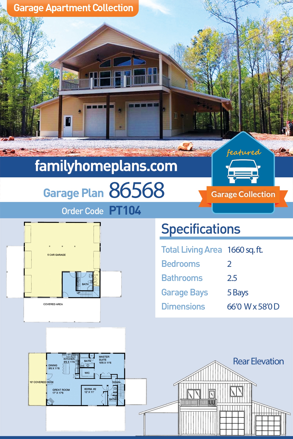 5 Car Garage Apartment Plan Number with 2 Bed 3 Bath