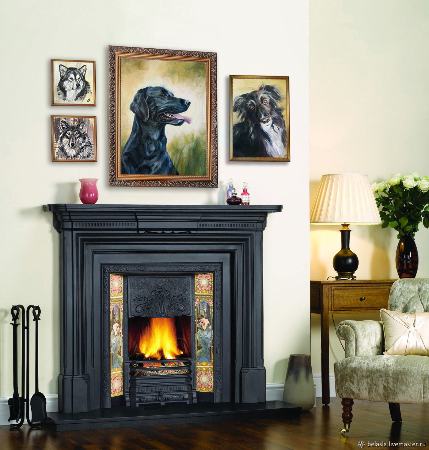 Fireplace Dogs Awesome Pet Portrait Oil Painting