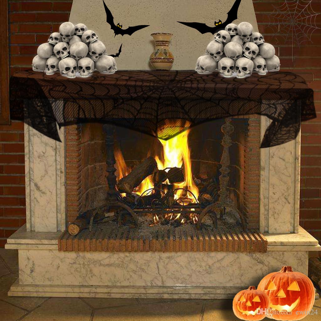 Fireplace Mantle Scarf Cover Headboard Bed screen decoration door eaves decoration Festive Party Supplies for Halloween Spooky Meals Black fireplace mantle scarf cover headboard bed