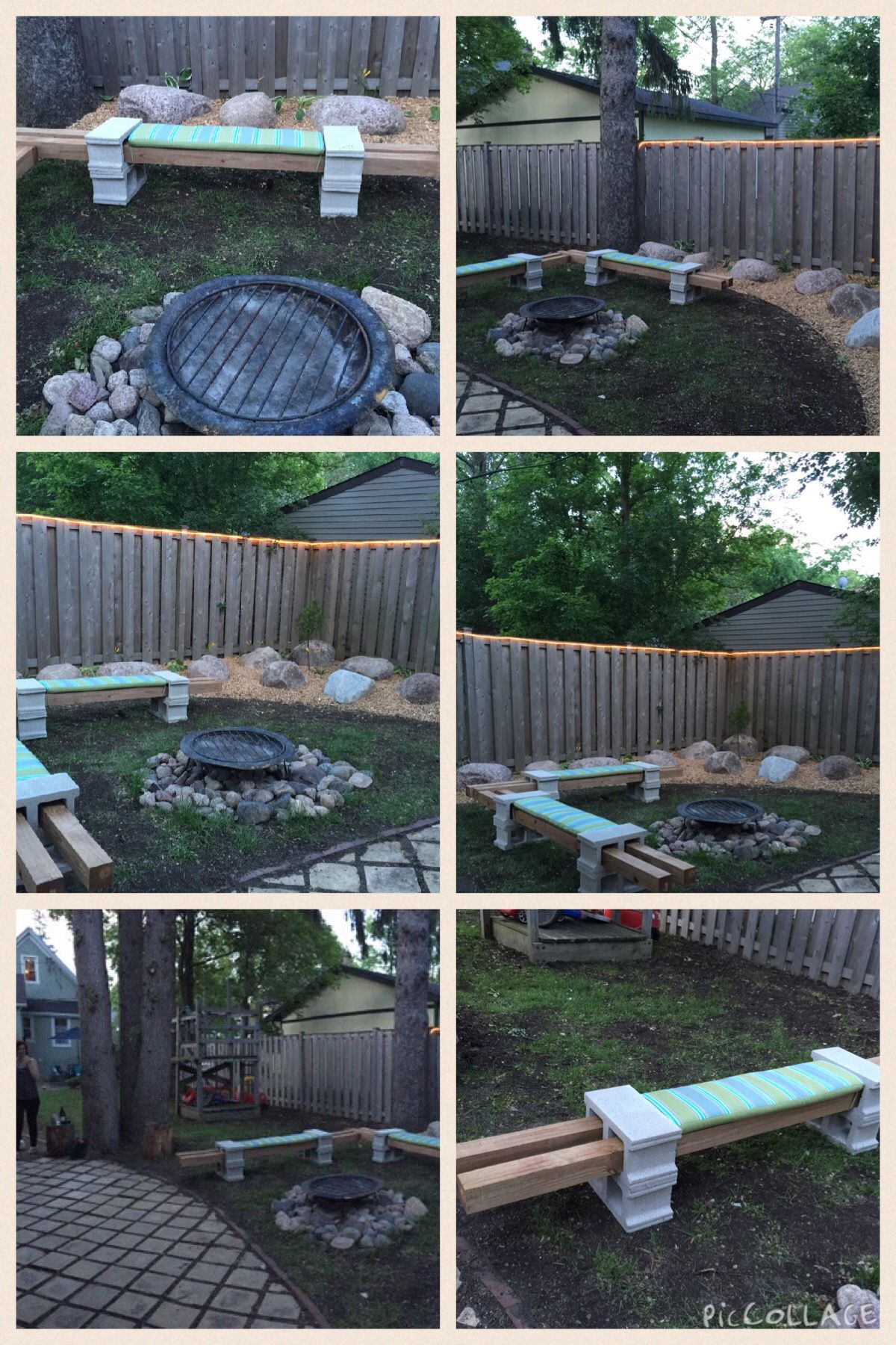 Diy cinder block seating around a firepit with rope lighting 0dff564b babf1e327f26b6db35e
