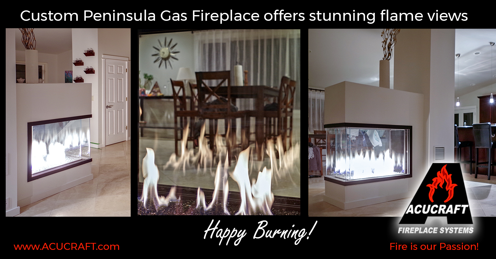 Custom Peninsula Gas Fireplace offers stunning flame views 1