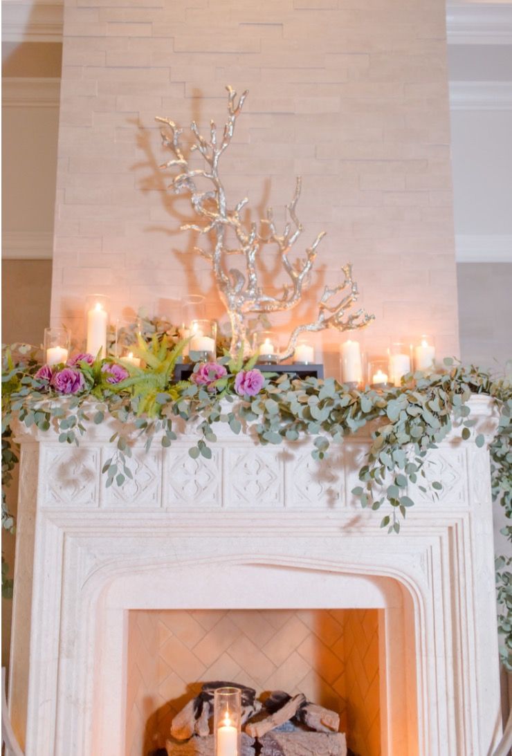 Fireplace Garland Fresh Mantle Garland with Candles Eucalyptus Fern Peonies