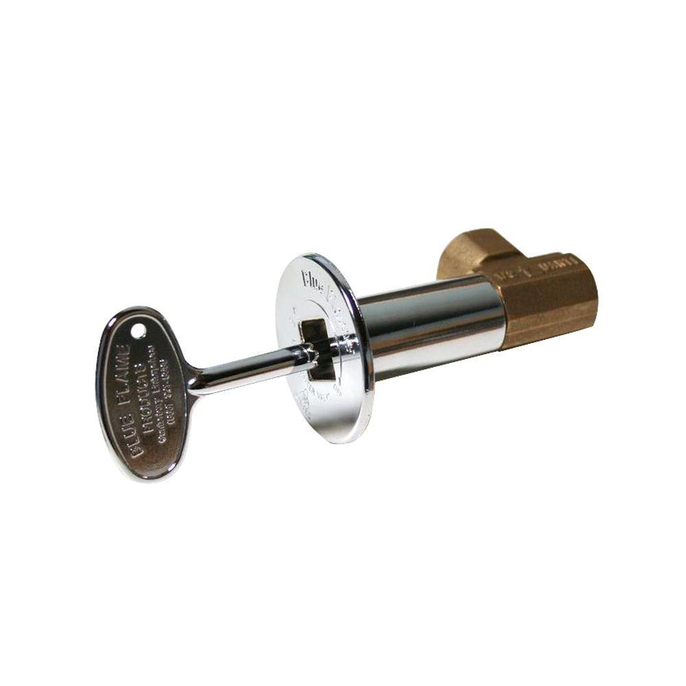 Blue Flame Angle Gas Valve Kit Included Brass Valve Floor Plate and Key in Polished Chrome blue flame water meter keys bf a pc hd 64 1000