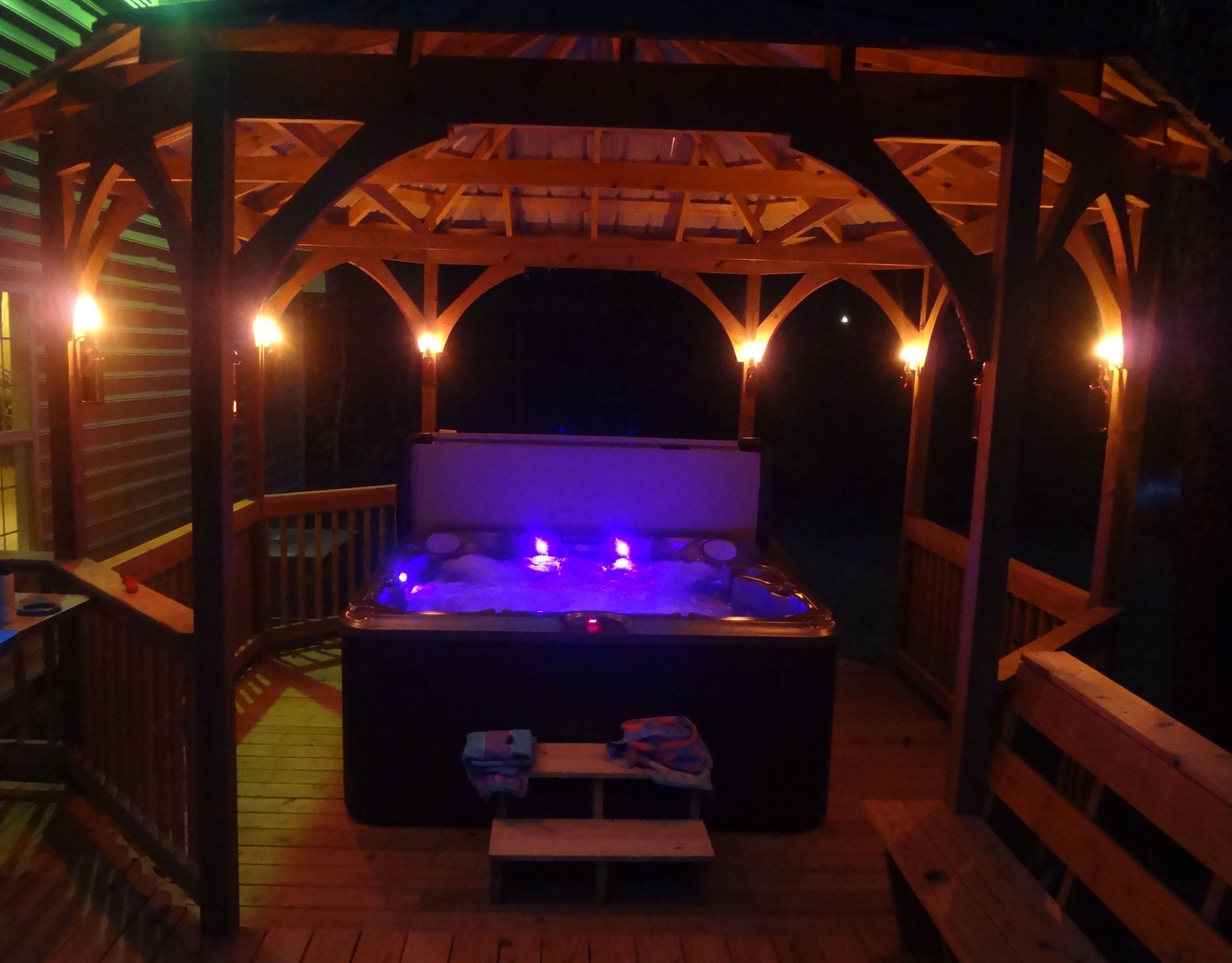 Fireplace Hot Tub Unique Night View Of Our Hot Tub with the Wine Bottle Tiki torches