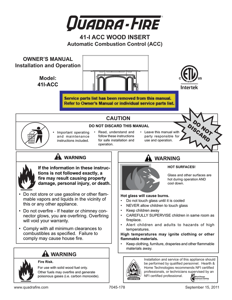 Fireplace Insert Insulation Unique Quadra Fire 41i Acc Owner S Manual