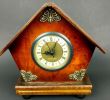 Fireplace Mantel Clock Elegant Mantel Clock Quartz Movement Dark Brown House Shape Tested