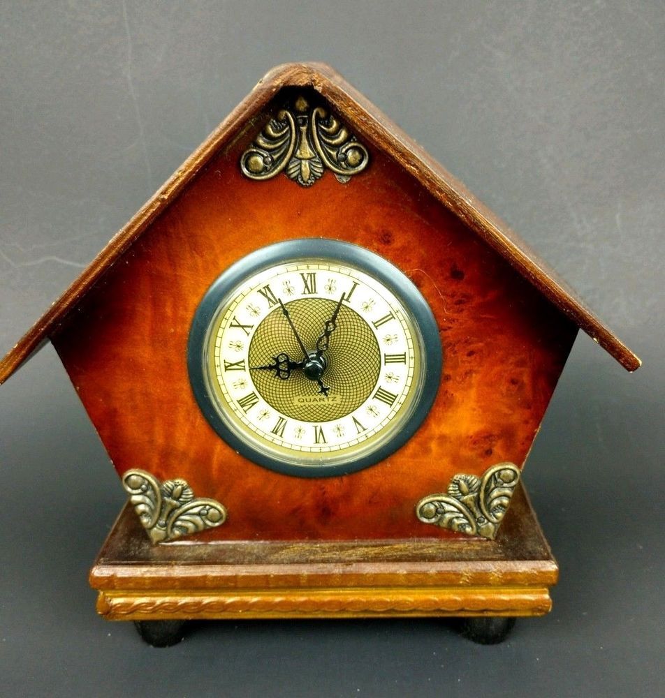 Fireplace Mantel Clock Elegant Mantel Clock Quartz Movement Dark Brown House Shape Tested