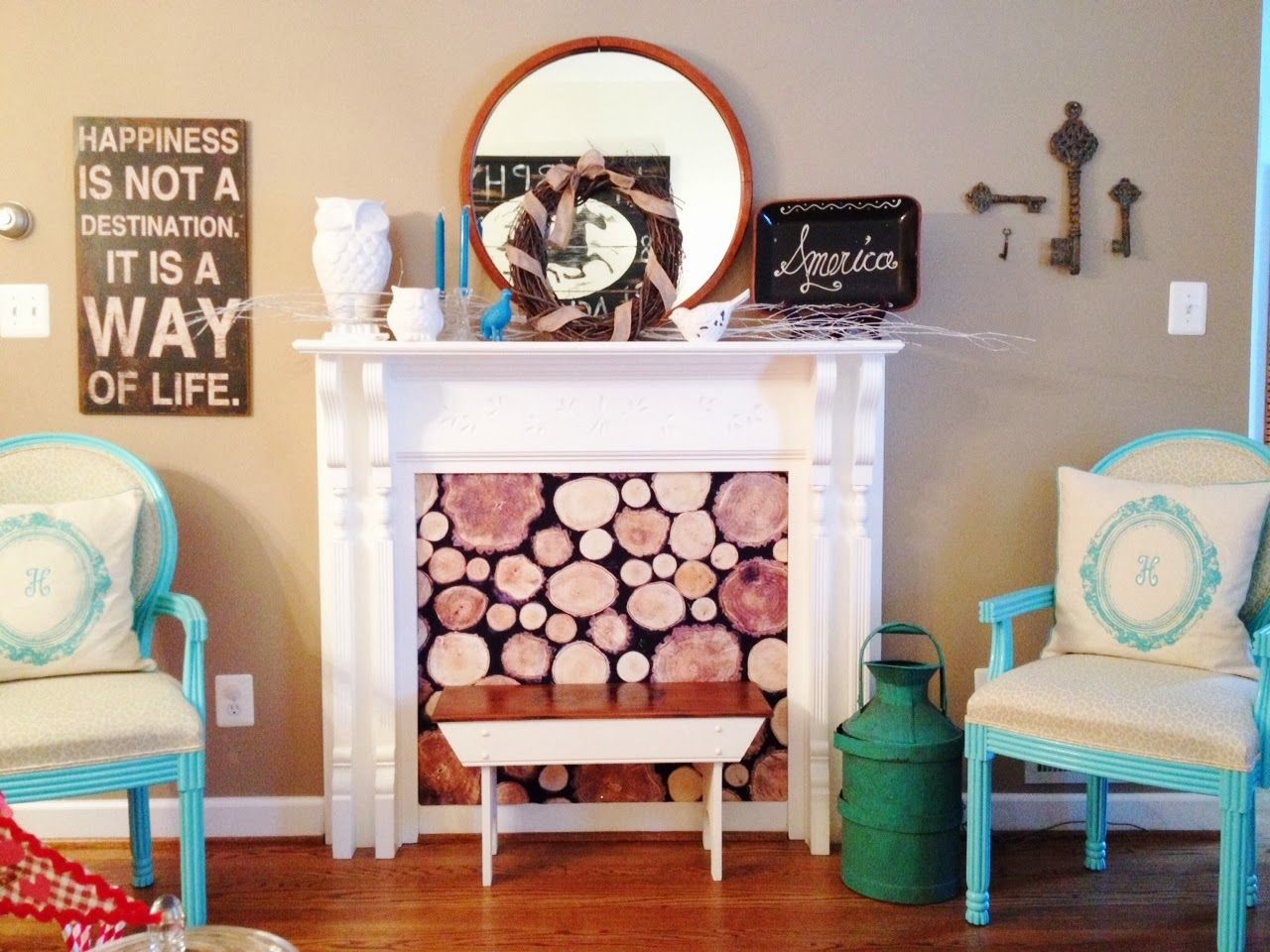 Natalie s DIY faux stacked wood fireplace mantle using f80d382c0f a841faa9f8c52f40a