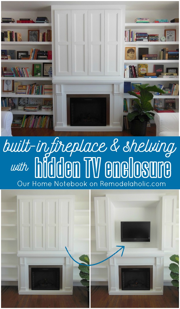 Hidden TV Nook in Fireplace Shelving Built In