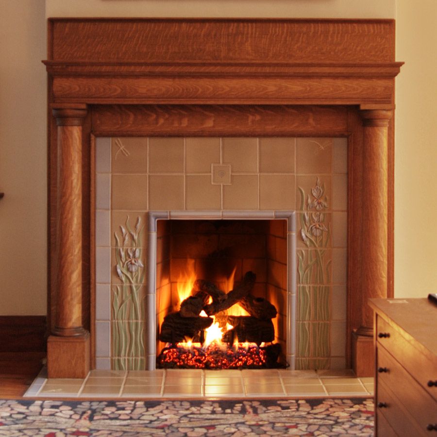 Rookwood tile adorning existing fireplace f369fb0af832e9b474b966aa acd