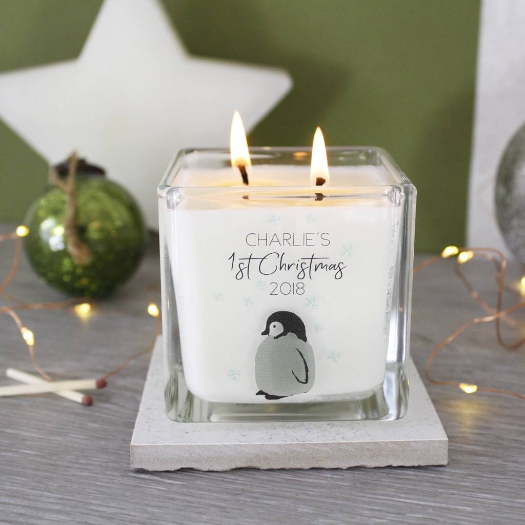 Fireplace Scent Awesome Baby Penguin First Christmas Scented Square Candle