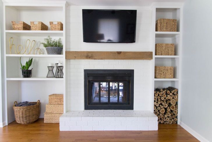 Fireplace Side Cabinets Lovely Built In Shelves Around Shallow Depth Brick Fireplace