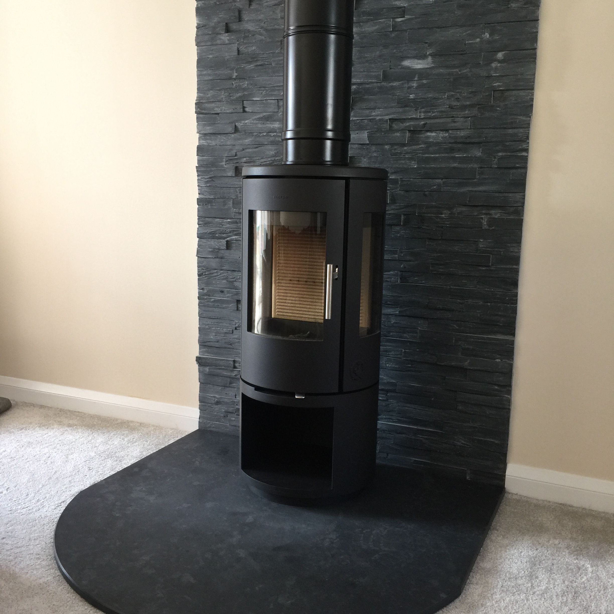 Fireplace Slate Fresh Morso 6143 with Slate Hearth and Slate Wall Cladding