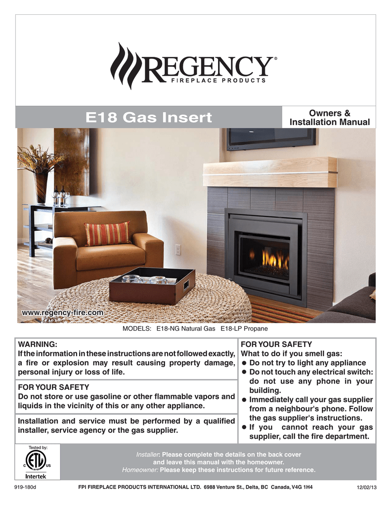 Fireplace thermostat Elegant Regency Fireplace Products E18 Installation Manual